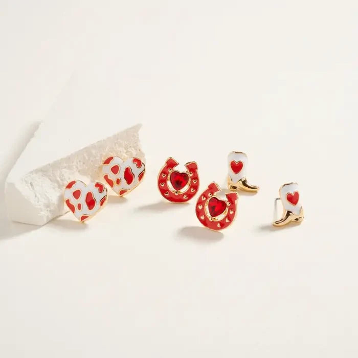 Boot Heart & Horseshoe 3PC Earrings