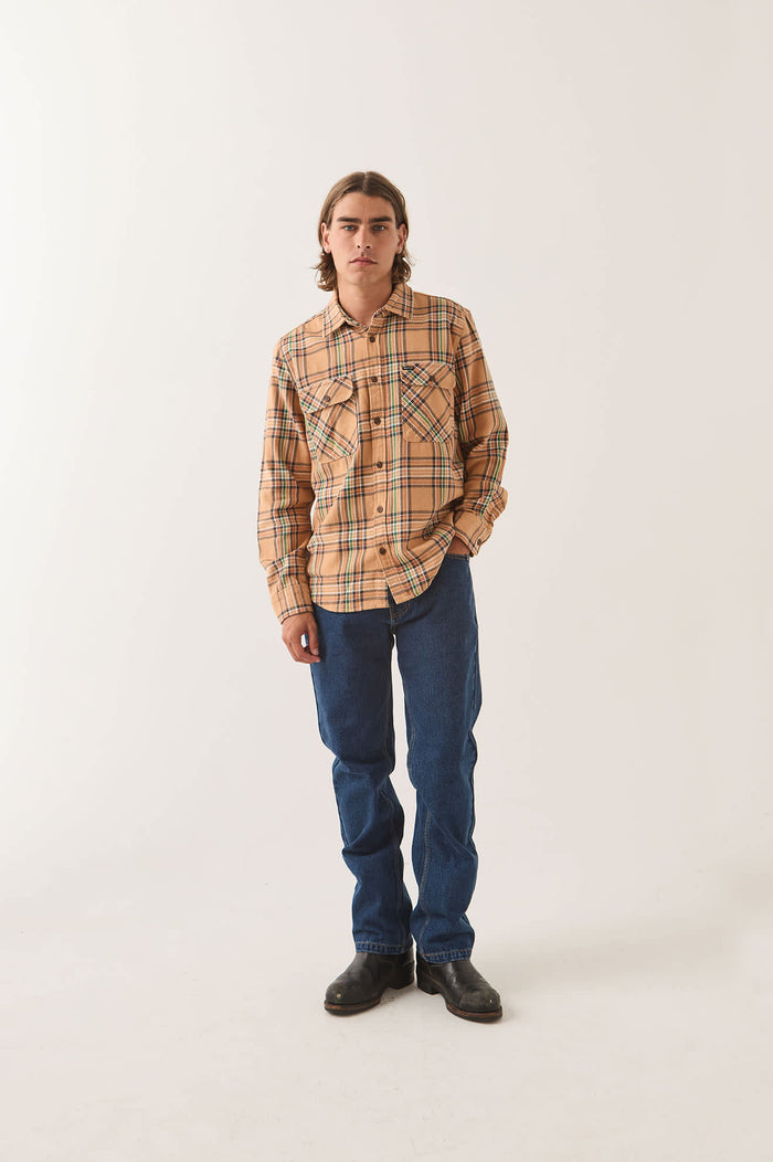 Men's Bowery Flannel in the color Khaki/Multi - Men's Front View