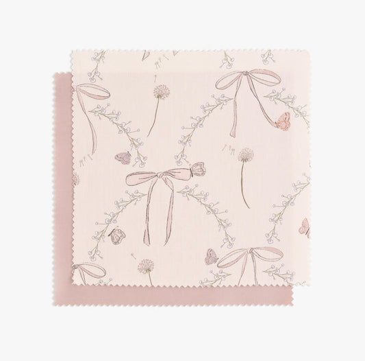 "Bows & Butterfly Kisses" print in Pink swatch with backside in solid Pink