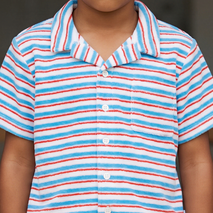 boys jetty stripe french terry button up