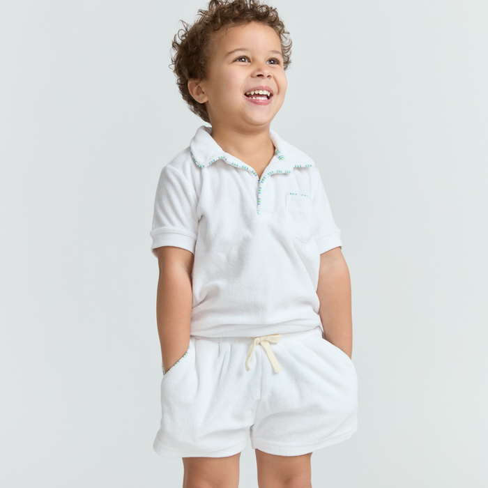 boys shell white french terry short