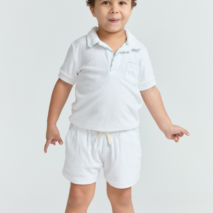 boys shell white french terry short