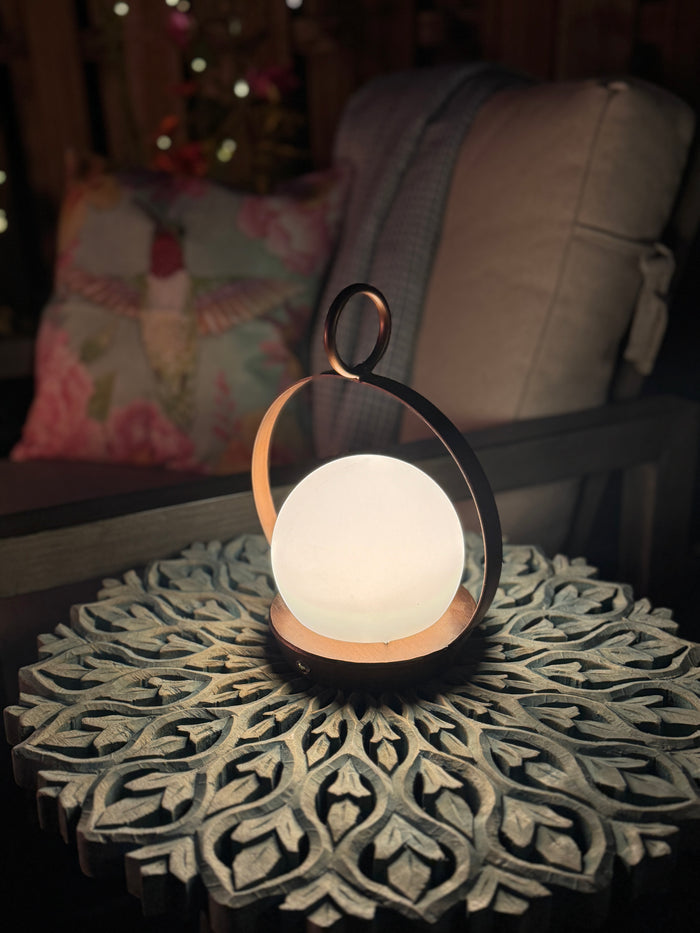 Close-up of bronze glowing lantern -2 sizes detail from Magnolias Home Decor