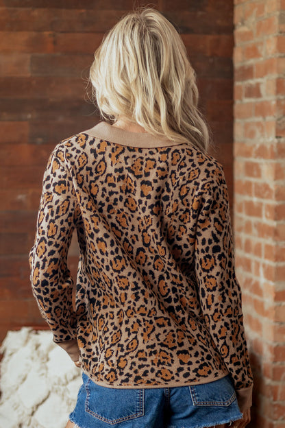 Brown Leopard Print Button-Up Cardigan Long Sleeve Cardigans 🇺🇸