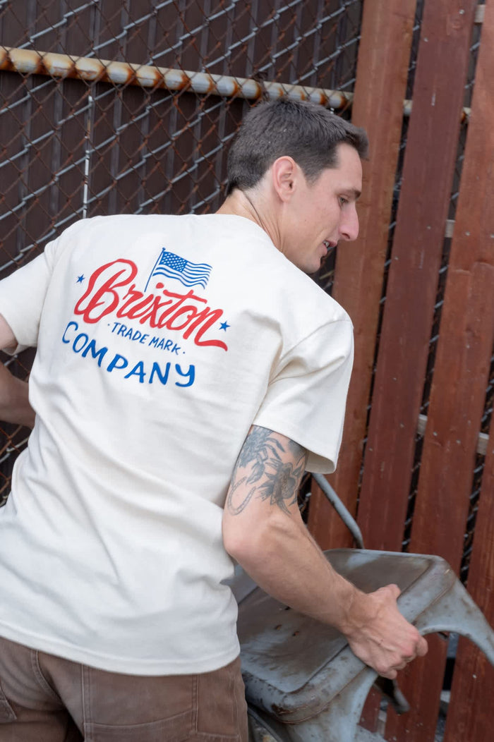 Men's Brxtn Flag Short Sleeve Standard T-Shirt in the color Cream/Navy/Red - Men's Lifestyle image