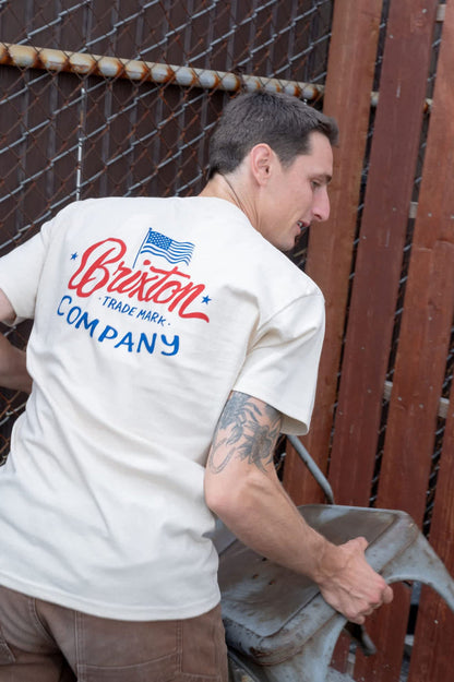 Men's Brxtn Flag Short Sleeve Standard T-Shirt in the color Cream/Navy/Red - Men's Lifestyle image