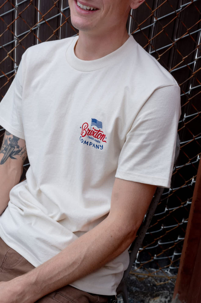Men's Brxtn Flag Short Sleeve Standard T-Shirt in the color Cream/Navy/Red - Men's Lifestyle image