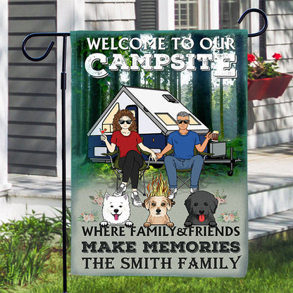 Camping Couple Welcome To Our Campsite - Gift For Dog Lovers - Personalized Custom Flag