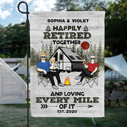 Camping Happily Retired Together - Personalized Custom Flag