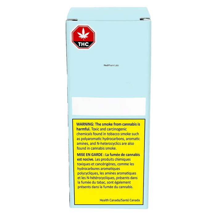 CBD 50 Formula Hybrid Oil 20, a warning sign displayed over a vibrant green background, with text indicating the potential dangers of cannabis smoke.