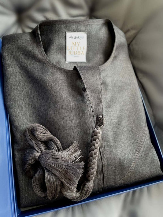 Charcoal Cashmere Wool Emirati Baby Jubba