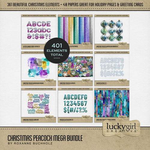 Christmas Peacock Mega Digital Scrapbook Bundle