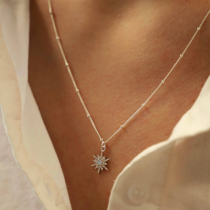 CN1302G18 18" Silver Necklace-Opal Starburst