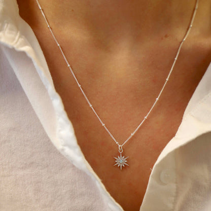 CN1302G18 18" Silver Necklace-Opal Starburst