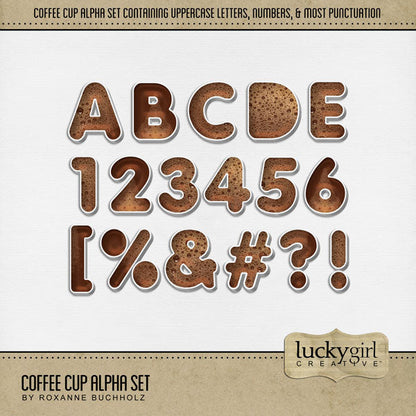 Showcase your favorite food, meals, snacks, restaurants, recipes, and cookbook favorites with these fun digital scrapbooking alphabet letters, numbers, and punctuation by Lucky Girl Creative digital art great for creating one-of-a-kind page titles. Great for coffee shops, breakfast, and starting out your day! This alpha set consists of a full set of digital art uppercase letters A-Z, numbers 0-9, and most punctuation.
