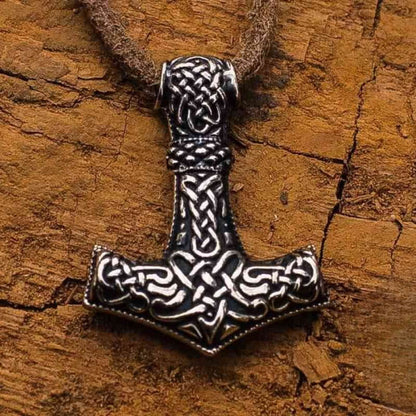 vkngjewelry Pendant Thor's Hammer Pendant Bronze Mjolnir With Wolf Ornament