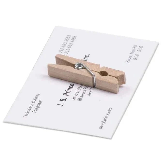 Comatec Mini Clothes Pin 1.3 inch on business card showing relative size on white background