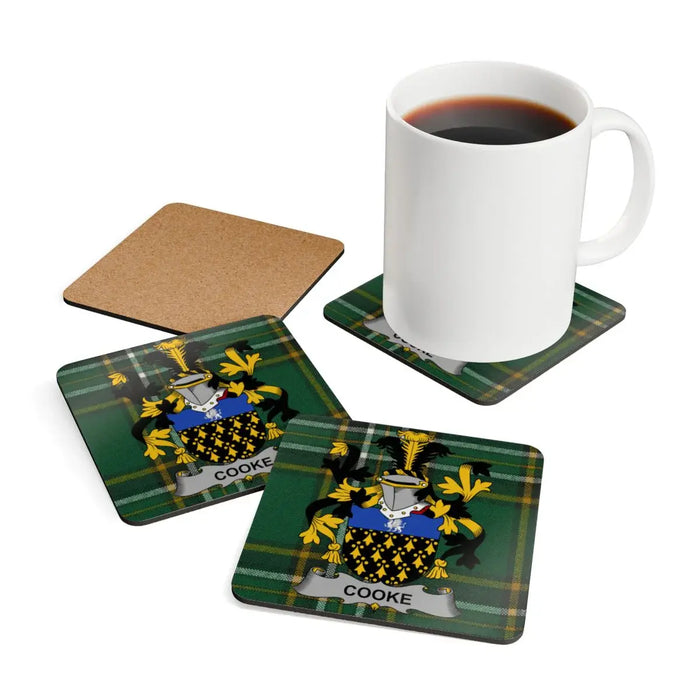 Cooke 3.75-inch square coaster featuring the family crest.