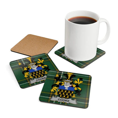 Cooke 3.75-inch square coaster featuring the family crest.
