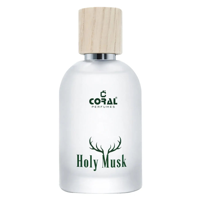 Coral Holy Musk unisex Eau de Parfum 50ml bottle by Bin Kamal Perfumes, featuring a sleek design and elegant packaging.