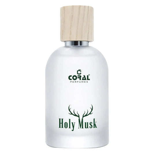 Coral Holy Musk unisex Eau de Parfum 50ml bottle by Bin Kamal Perfumes, featuring a sleek design and elegant packaging.