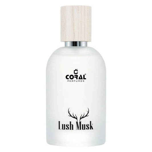 Unisex Coral Lush Musk EDP by Bin Kamal Perfumes in a 50ml bottle, featuring a soft, musky fragrance with coral accents.