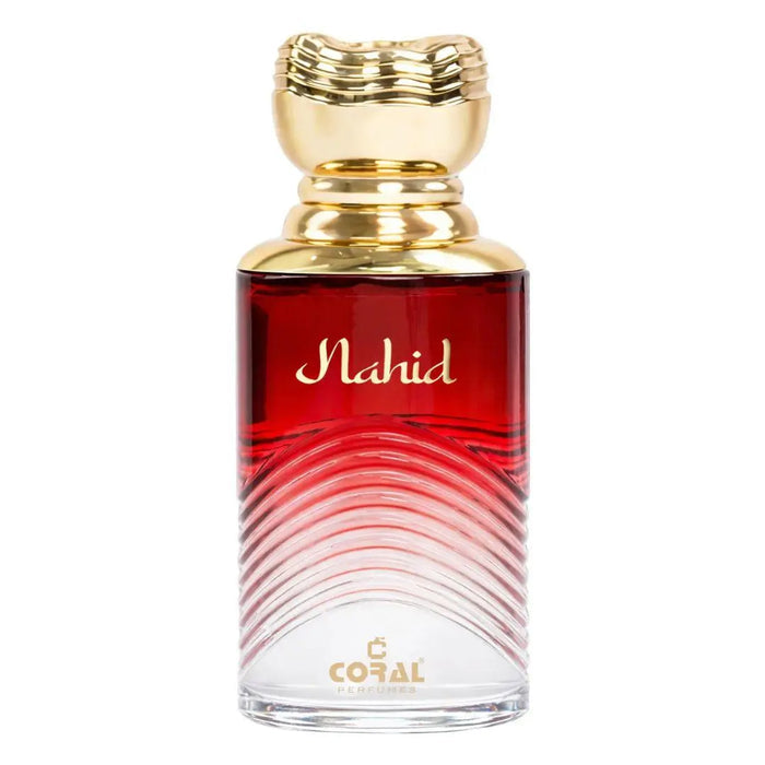 Unisex Coral Nahid EDP perfume bottle by Bin Kamal Perfumes, 100ml with a decorative floral design.