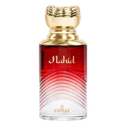 Unisex Coral Nahid EDP perfume bottle by Bin Kamal Perfumes, 100ml with a decorative floral design.