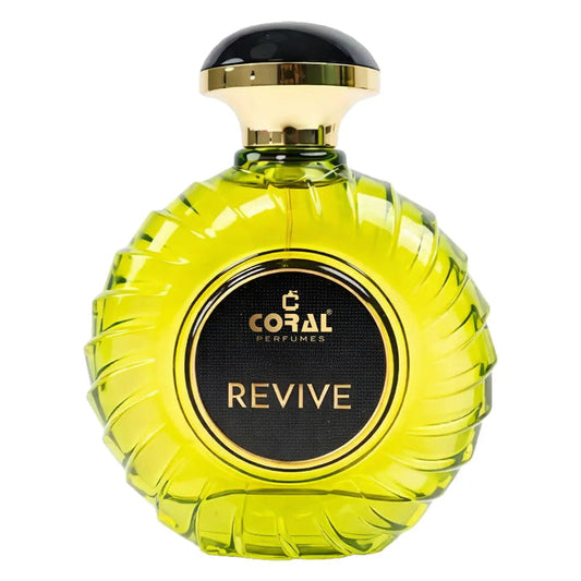 Coral Revive For Men Eau De Parfum 100ml bottle by Bin Kamal Perfumes, featuring a sleek design and vibrant coral accents.