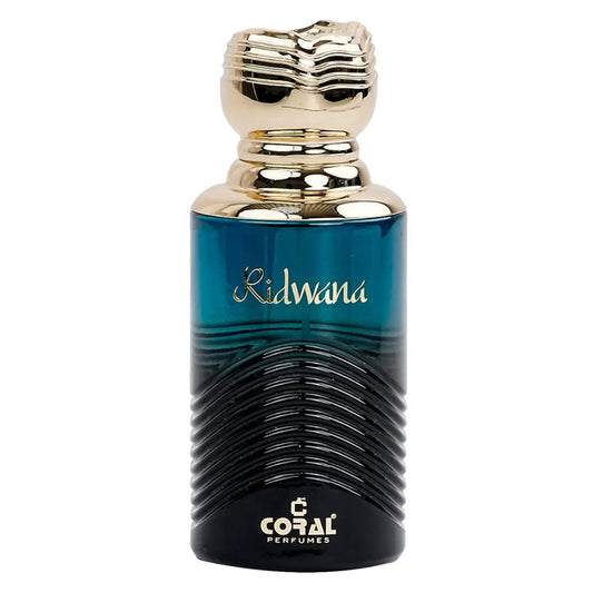 Coral Ridwana unisex 100ml EDP by Bin Kamal Perfumes, featuring a sleek bottle with coral accents and elegant design.