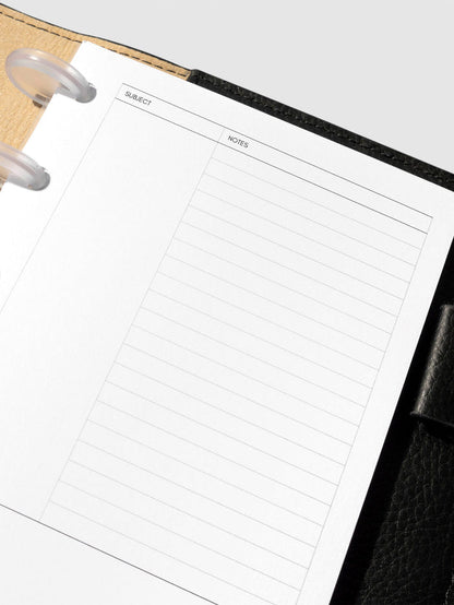 Insert in use inside a black leather folio.