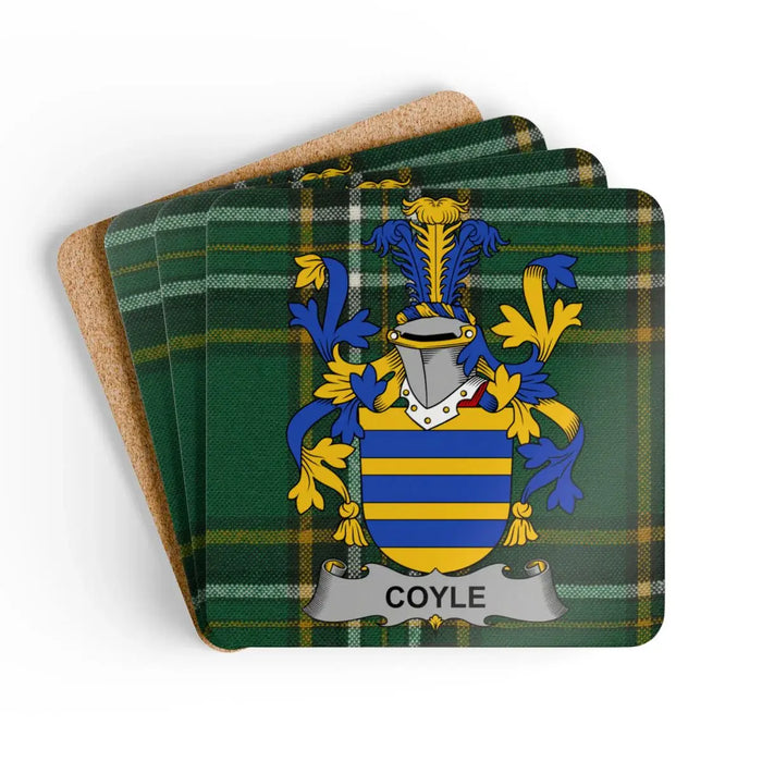 Coyle Family Crest Green Plaid Coasters