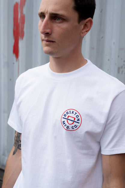 Men's Crest Starline Short Sleeve Standard T-Shirt in the color White/Red/Navy - Men's Front View