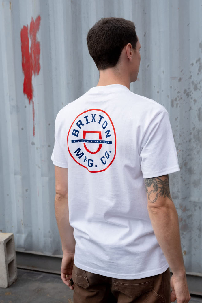 Men's Crest Starline Short Sleeve Standard T-Shirt in the color White/Red/Navy - Men's Back View