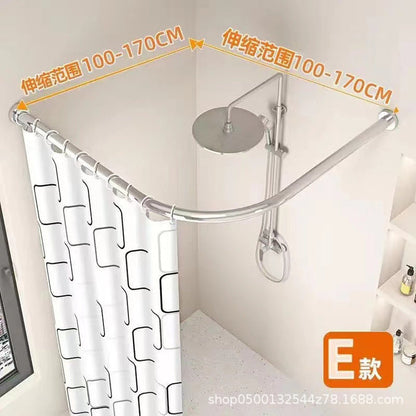 Curved Shower Curtain Rod No Drilling Adjustable L Shape - Stainless Steel