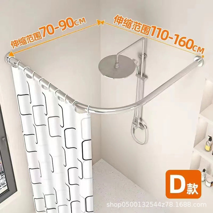 Curved Shower Curtain Rod No Drilling Adjustable L Shape - Stainless Steel