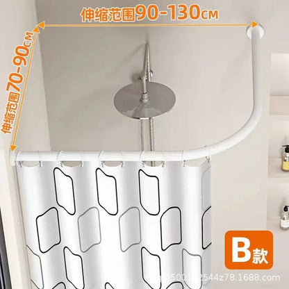Curved Shower Curtain Rod No Drilling Adjustable L Shape - White
