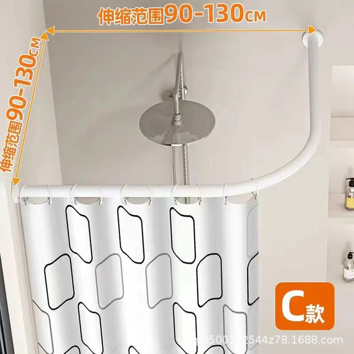 Curved Shower Curtain Rod No Drilling Adjustable L Shape - White