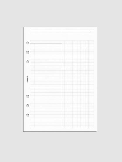 Daily Workflow Planner Inserts, A5 6-Ring Punch, right page showing large graph notes section