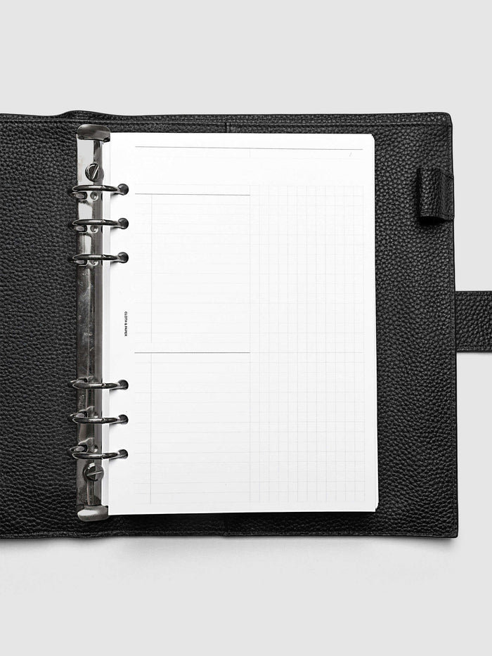 Daily Workflow Planner Inserts, A5 6-Ring Punch, right page showing large graph notes section inside a planner