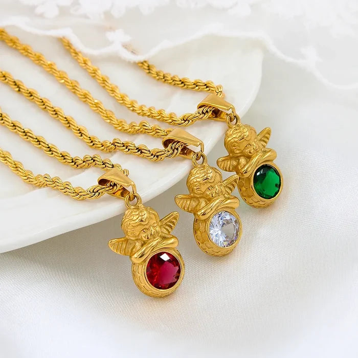 Dainty Angel Birthstone Necklace 🇬🇧