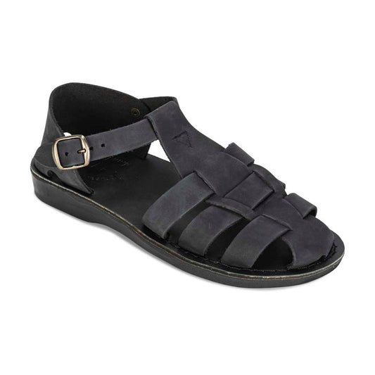 Daniel - Leather Fisherman Sport Sandal | Black Nubuck - front view