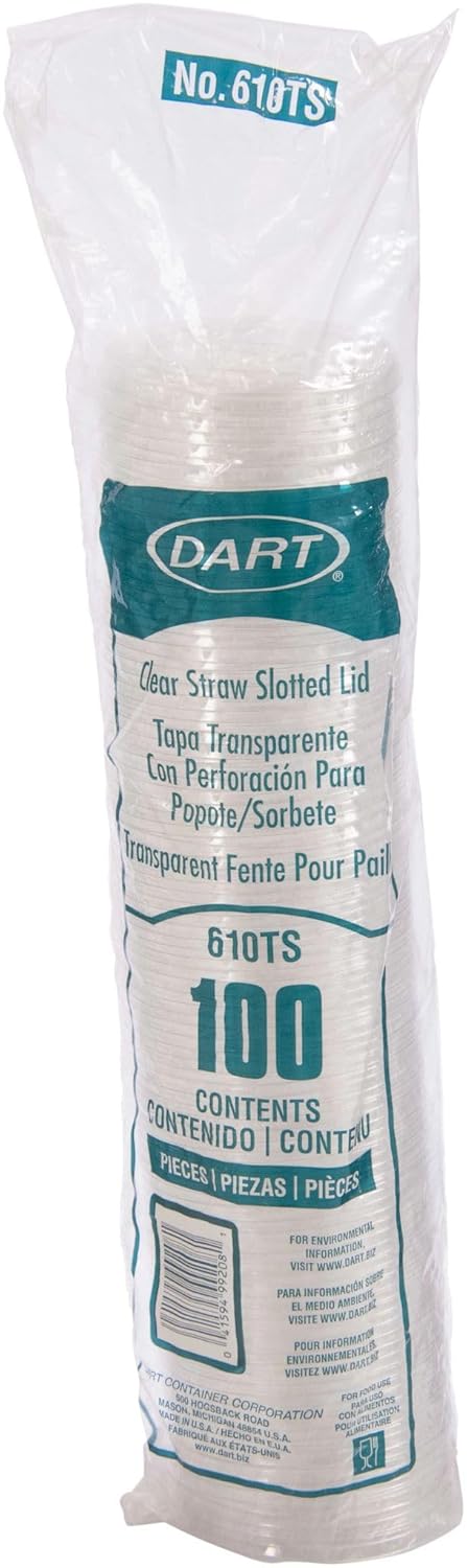 Dart Container - 10 Oz Clear PET Flat Straw Slotted Lid for Plastic Cups, 1000/cs - 610TS