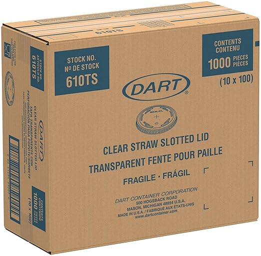 Dart Container - 10 Oz Clear PET Flat Straw Slotted Lid for Plastic Cups, 1000/cs - 610TS
