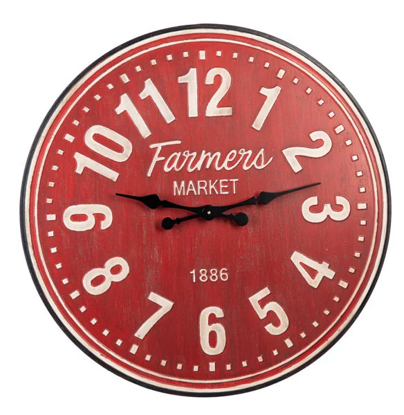 Distressed Red Farmers Market Clock