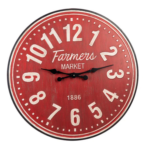 Distressed Red Farmers Market Clock
