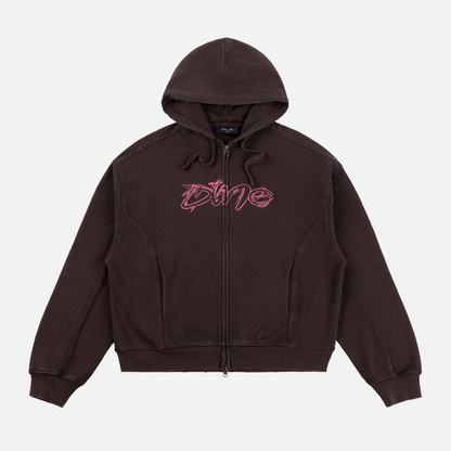 Distressed Terry Zip Hoodie