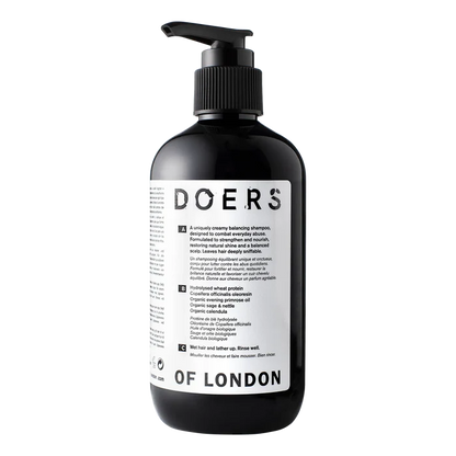Doers of London balanserende sjampo med ingrediensliste og merkelapp