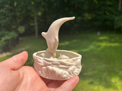 Dolphin White Fountain / Pond with Lilies & Resin Water Garden Outdoor