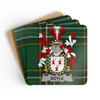 Doyle Family Crest Green Plaid Pattern Coaster